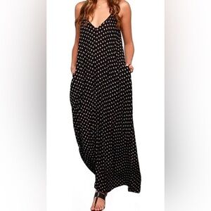 Polka Dot V-neck Boho Maxi Dress Sz Small